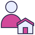 Cartoon icon of person with house